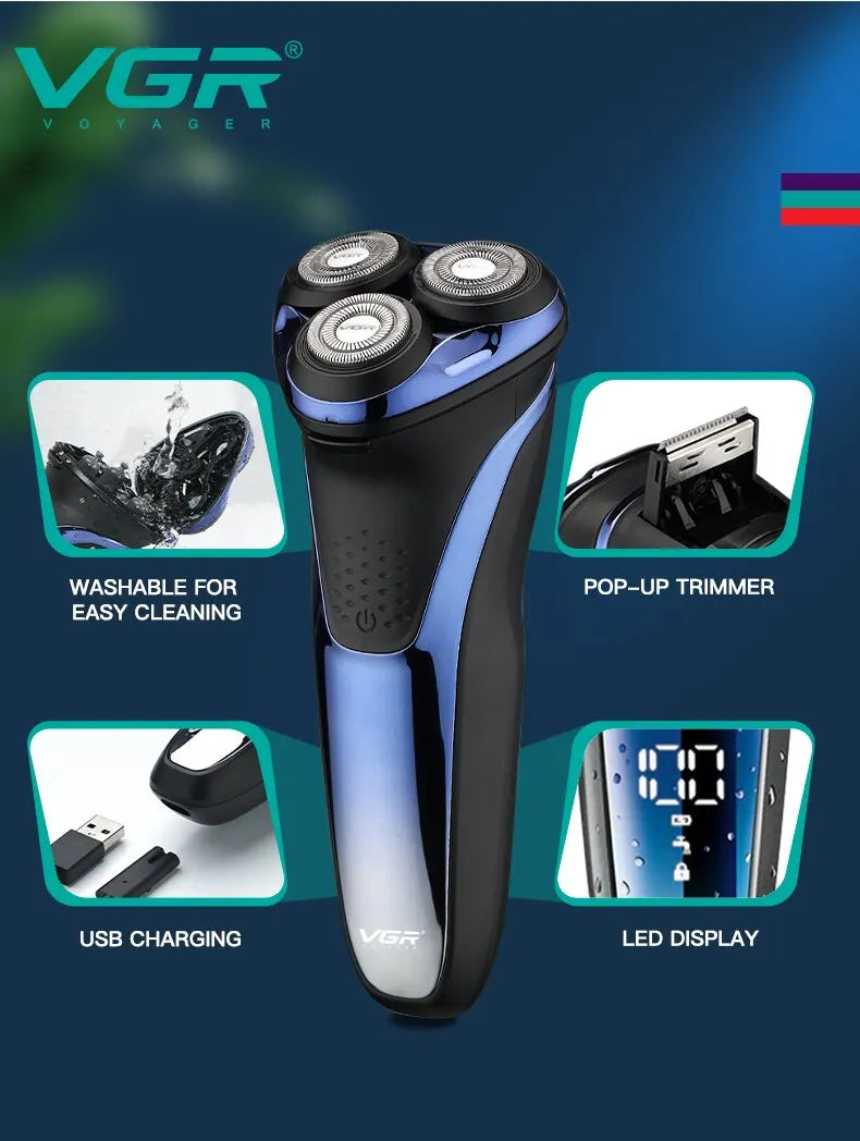 VgazElectric Rasoir Professionnel Étanche Barbe Tondeuse 3D Flottant Rasage Rechargeable Électrique pour Hommes V-306