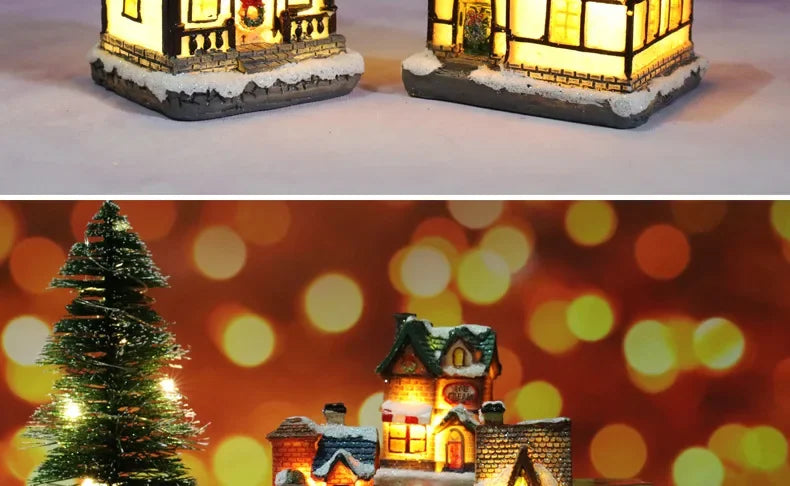 Christmas decoration house LED light durable Christmas ornaments small resin mini house miniature village building for home children gift