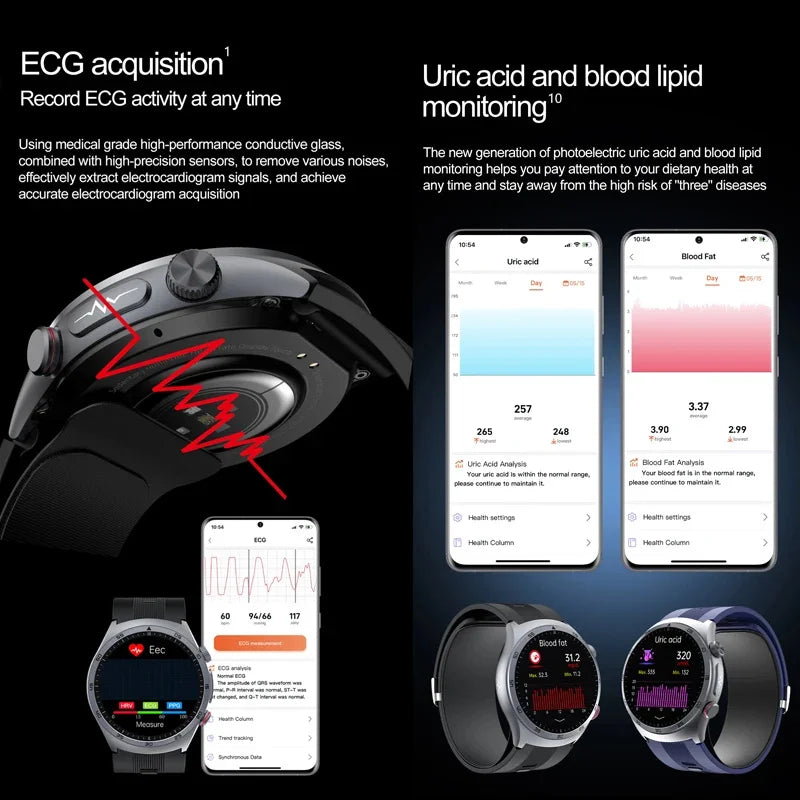 2025 santé montre intelligente NFC ECG pompe à Air pression artérielle oxygène sanguin ECG + PPG Bluetooth appel NFC montre intelligente pour hommes femmes Airbag