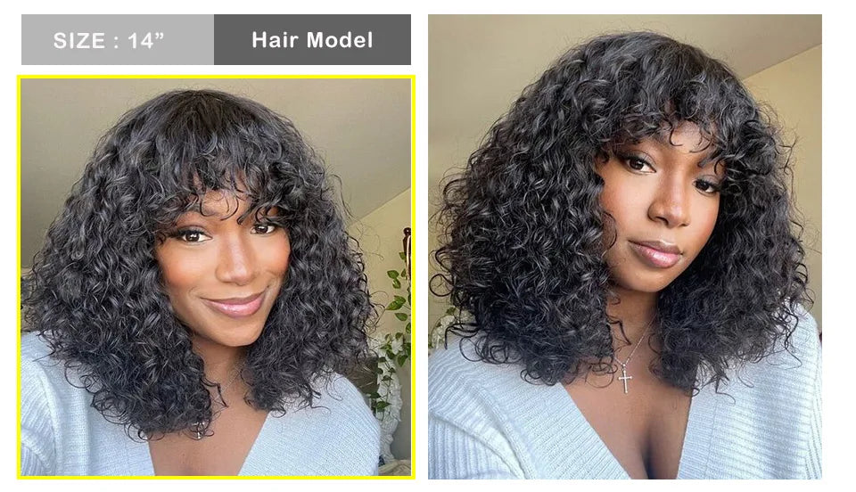 Perruques de cheveux humains Pixie Cut Bob avec frange pour femme, perruque pleine machine bouclée, surbrillance, couleur blond miel, court, caution