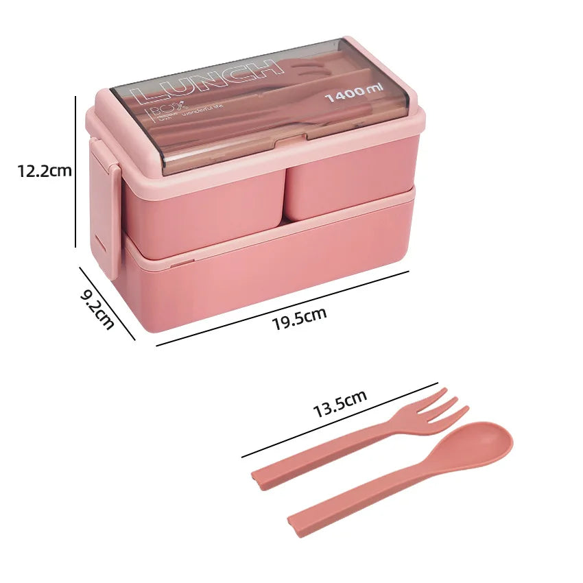 Boîte à déjeuner Portable Double couche pour enfants, avec fourchette et cuillère, boîtes à Bento pour micro-ondes, ensemble de vaisselle, conteneur de stockage des aliments