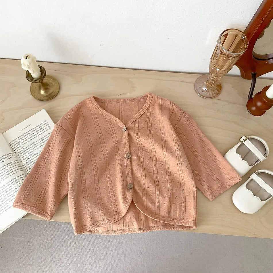Veste d'été légère à manches longues pour enfants, vêtements pour tout-petits, cardigan solide pour documents, vêtements décontractés coréens pour bébés garçons et filles