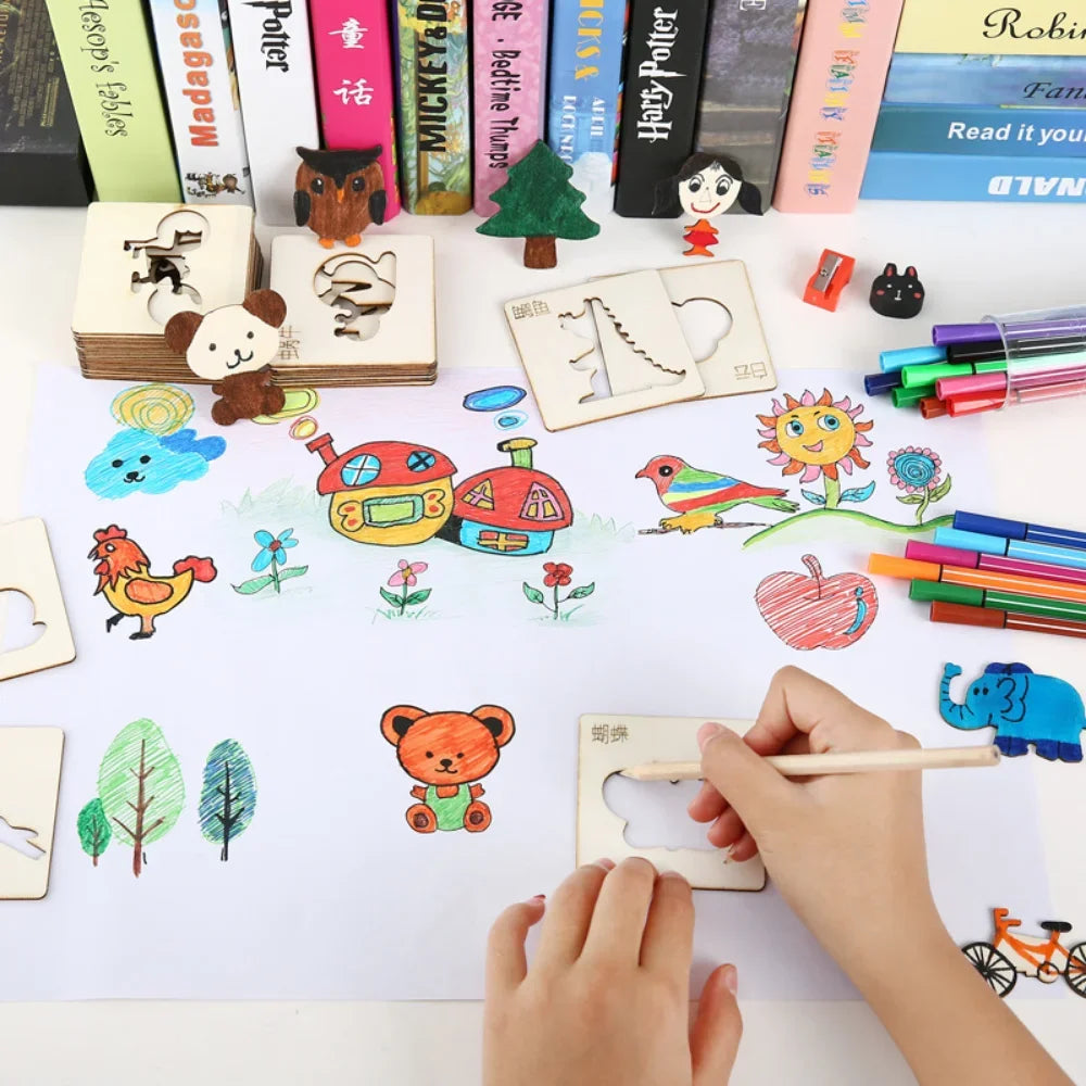 Jouets Montessori pour enfants, jouets de dessin, modèle de peinture en bois, pochoirs, jouets éducatifs d'apprentissage pour enfants, cadeau de noël