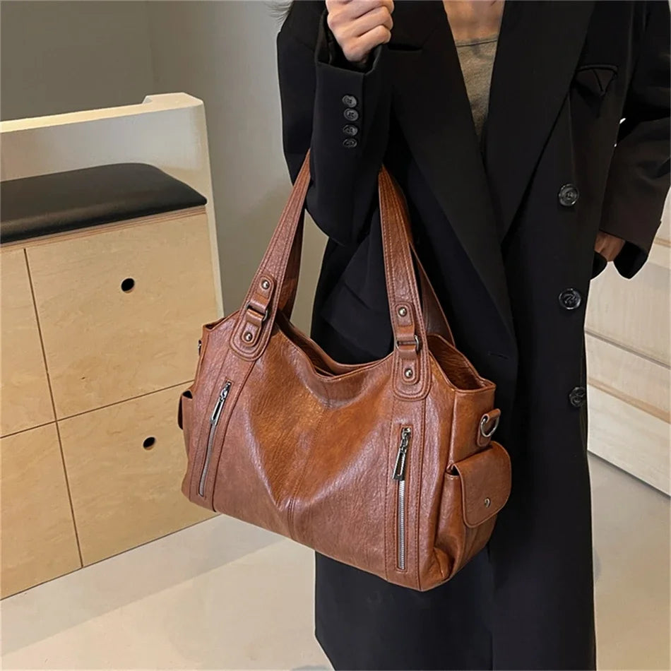 Sac à Main de Grande Capacité en Cuir Souple Hobos pour Femme, Grand Fourre-Tout de Style, Sacoche de Shopping