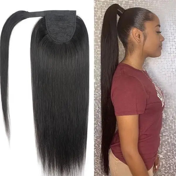 100G queue de cheval Extensions de cheveux humains enveloppe droite autour de la prêle 100% Remy cheveux humains 10 "-32" Extension de queue de cheval pour les femmes