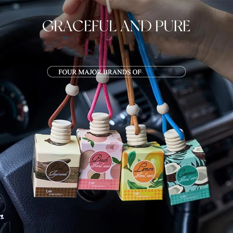 Diffuseur d'aromathérapie pour voiture, bouteille en verre suspendue, désodorisant automatique pour huiles essentielles, décor d'ornement de parfum de voiture naturel