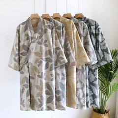 Peignoir en coton pour hommes, nouveau Style, couleur assortie, grande taille, vêtements de maison, pyjama Yukata, printemps et automne 2024