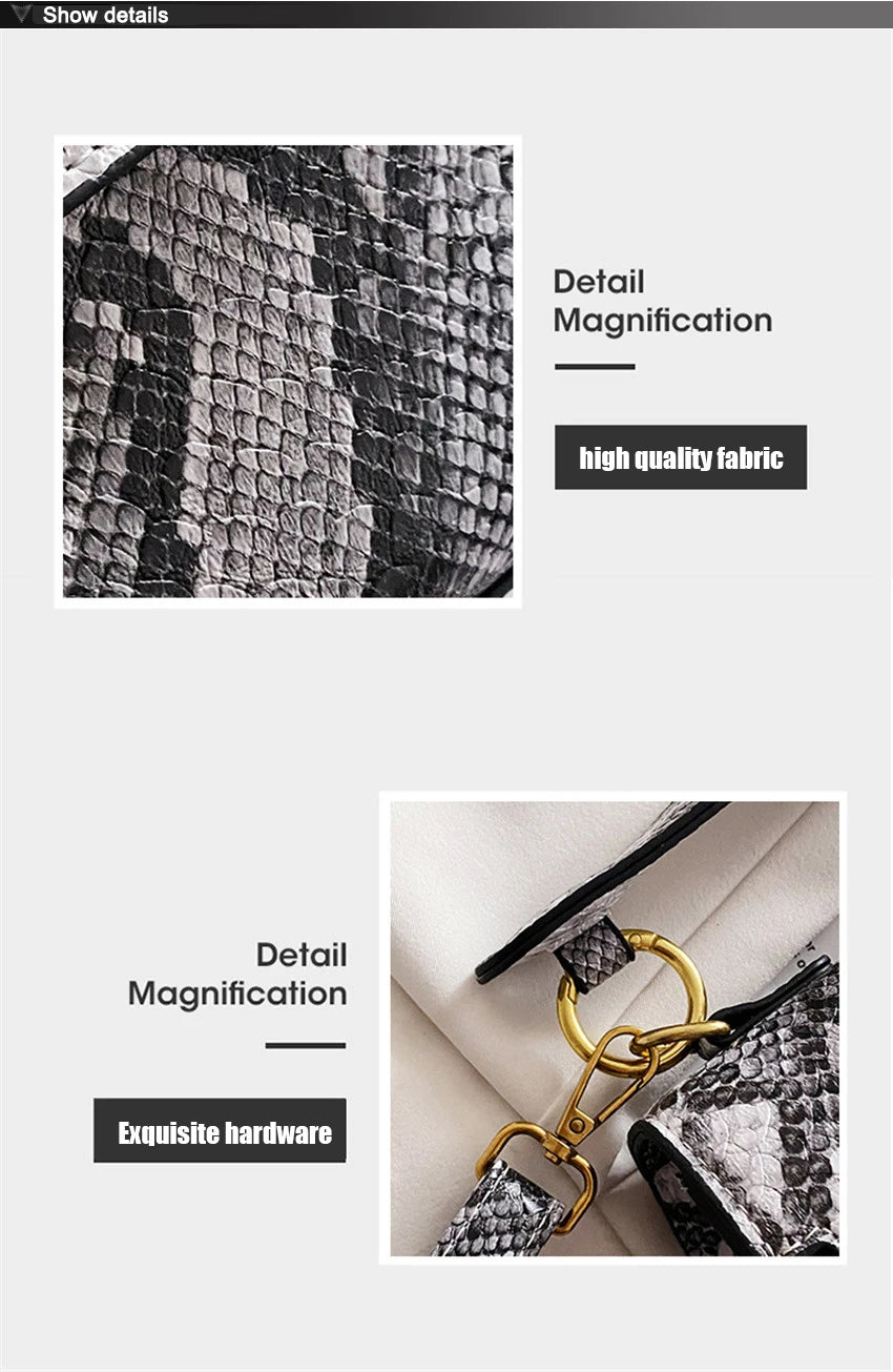 New Luxury Brand Designer Handbag Women's Snake Print Leather Shoulder Bags Fashion Small Square Crossbody Bag Bolsa De Ombro 