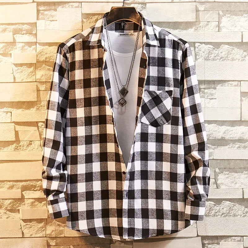 Chemise décontractée en coton à carreaux pour hommes, chemise habillée en glouton, manches longues, coupe couvertes, mode printemps et automne, 2025