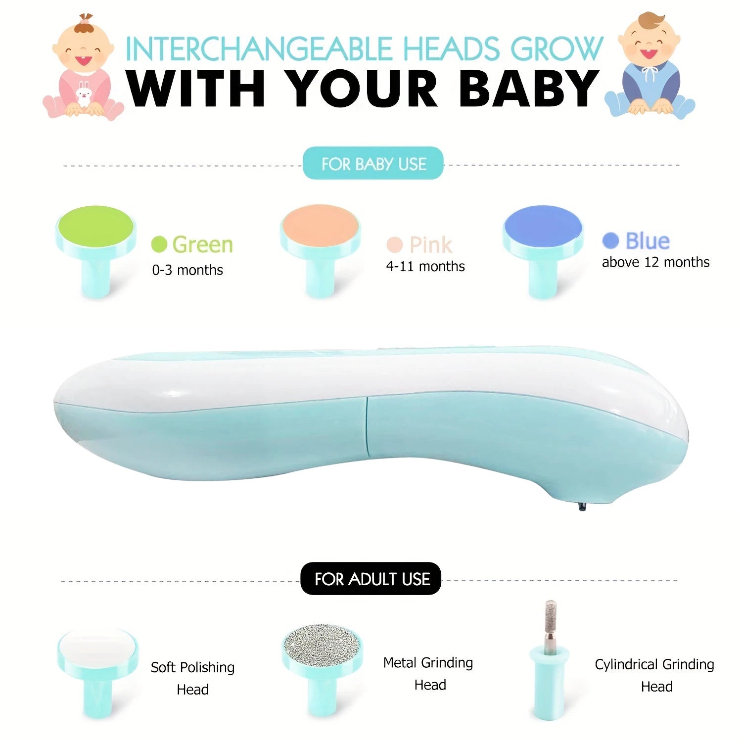 Coupe-ongles pour bébé, coupe-ongles électrique sûr pour bébé, lime à ongles pour bébé avec lumière LED pour nouveau-né et tout-petit, 1 pièce