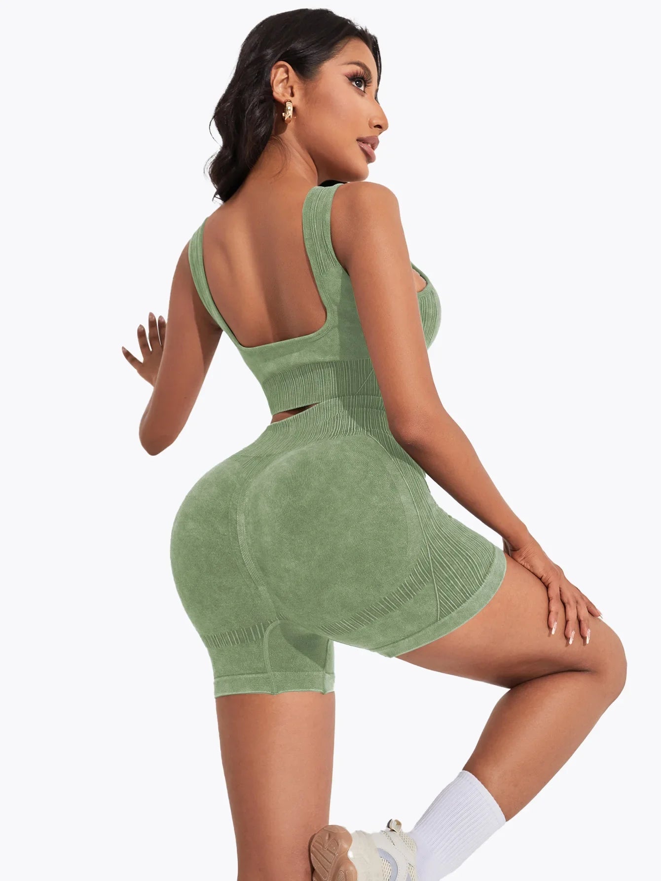 Ensemble de yoga taille haute sans couture pour femme, short de course, soutien-gorge de sport antichoc, séchage rapide, entraînement de fitness, trempé, 2 pièces