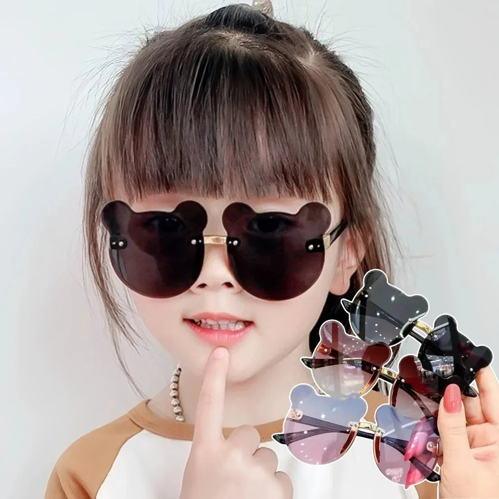 Lunettes de soleil pour enfants, ours de dessin animé mignon, pour garçons et filles, sans monture, UV400, pour voyage en plein air, ski