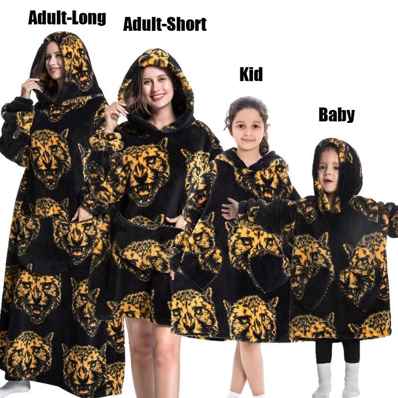Sweat-shirt à capuche d'hiver pour femmes et hommes, pull polaire géant TV, couverture surdimensionnée avec manches, vêtements citrouille d'halloween pour adultes