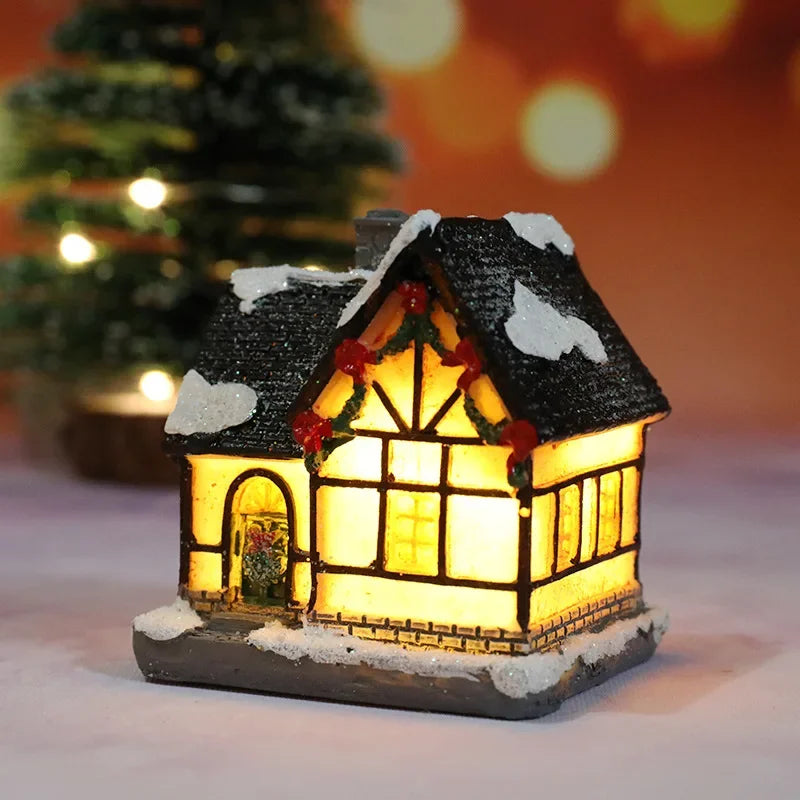 Christmas decoration house LED light durable Christmas ornaments small resin mini house miniature village building for home children gift