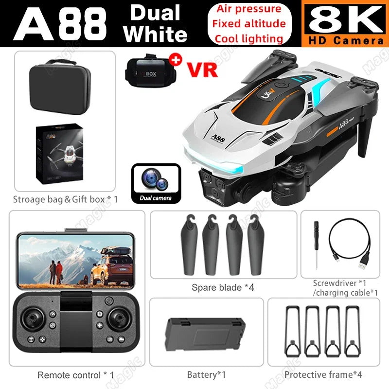 Mini importateur A88 avec caméra pour touristes 8K, haute définition, photographie aérienne professionnelle, GPS, évitement d'obstacles, quadrirotor, importateur de sécurité RC