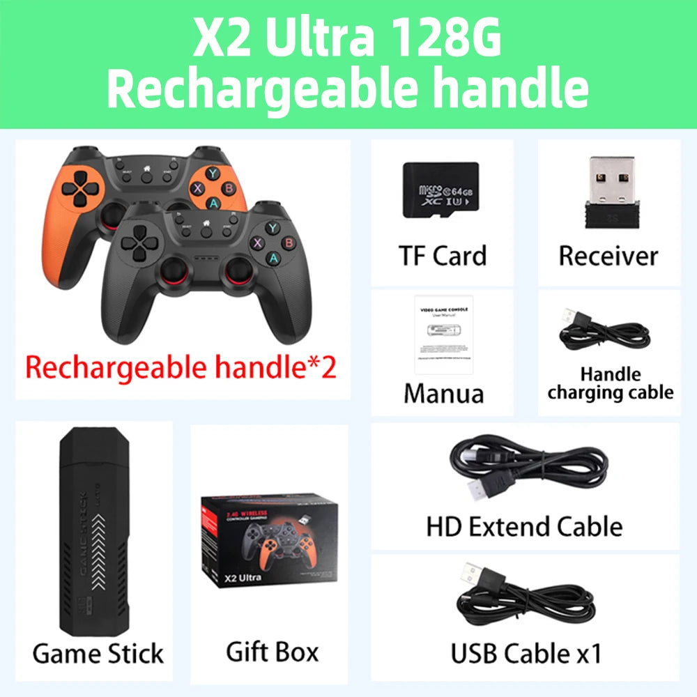 Console de jeu vidéo X2 Ultra, double manette sans fil, jeux rétro, cadeau de Noël, seulement 2.4G, 4K HD30000, 128G