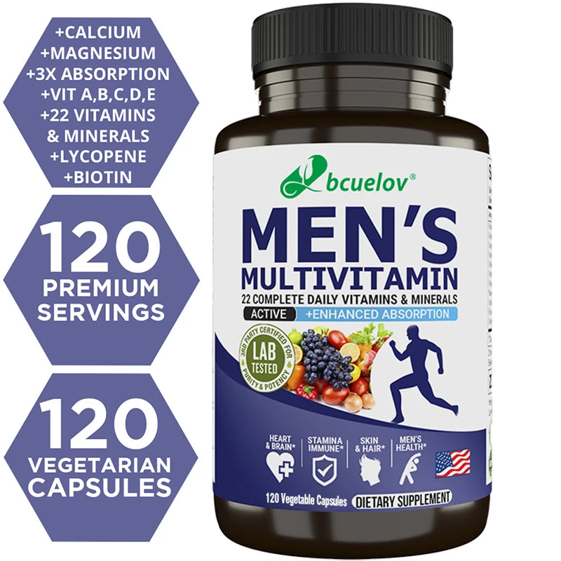Bcuelov Suppléments vitamines et minéraux pour hommes – 26 combinaisons pour soutenir la santé immunitaire globale, végétalien