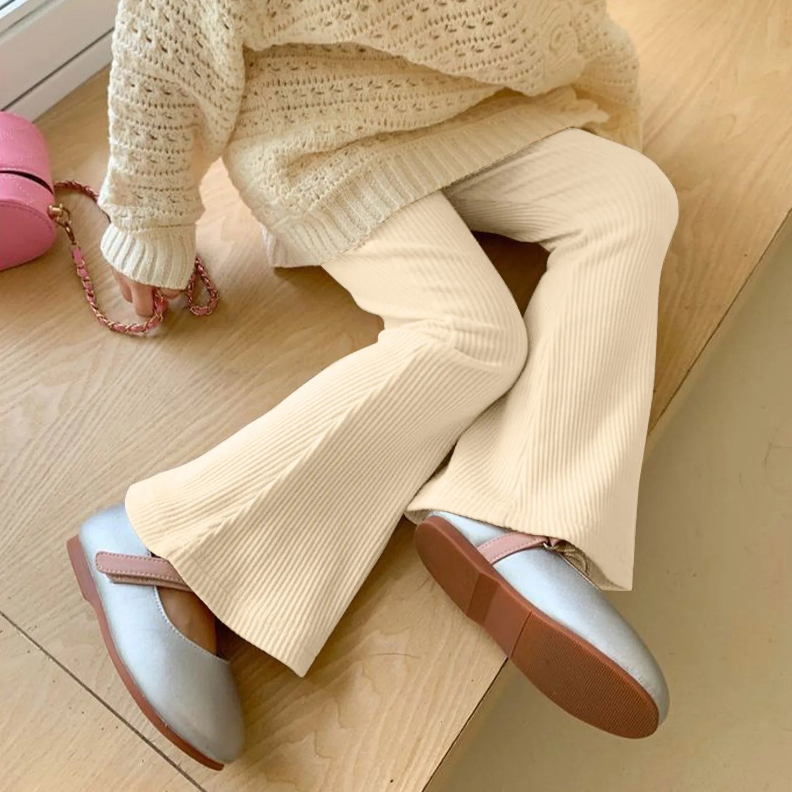 Girls' cotton flared leggings, flared pants, high-waisted, bootcut, yoga pants, bell-bottoms for children