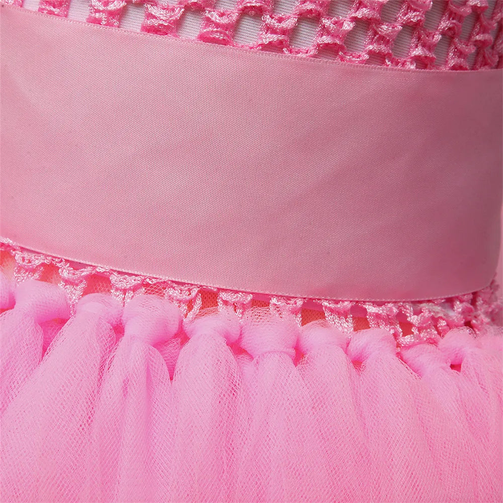 Girls Pink Black Tutu Dress V-Neck Train Girl Evening Birthday Party Tulle Dresses Girl Ball Gown Kids Halloween Costumes