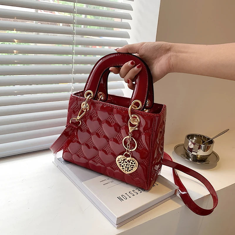 Red Love - Women's Patent Leather Handbag, Glossy Surface, High-End Design, Wedding Cuff Bag, Striking Shoulder Bag, New Fashion 