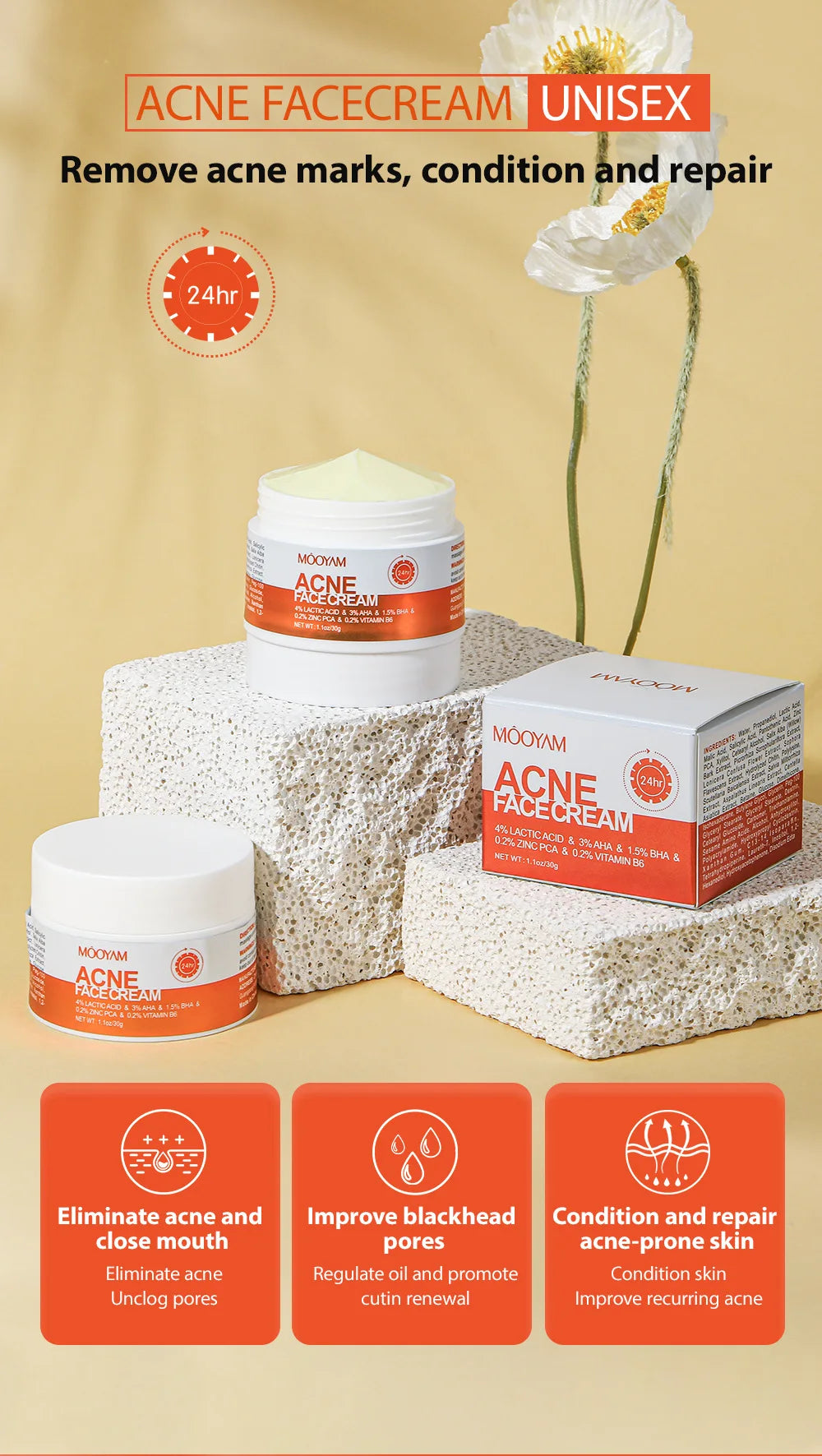 Crème de traitement anti-acné pour le visage, élimine les boutons, les taches, contrôle du sébum, resserre les pores, hydratante, soin de la peau