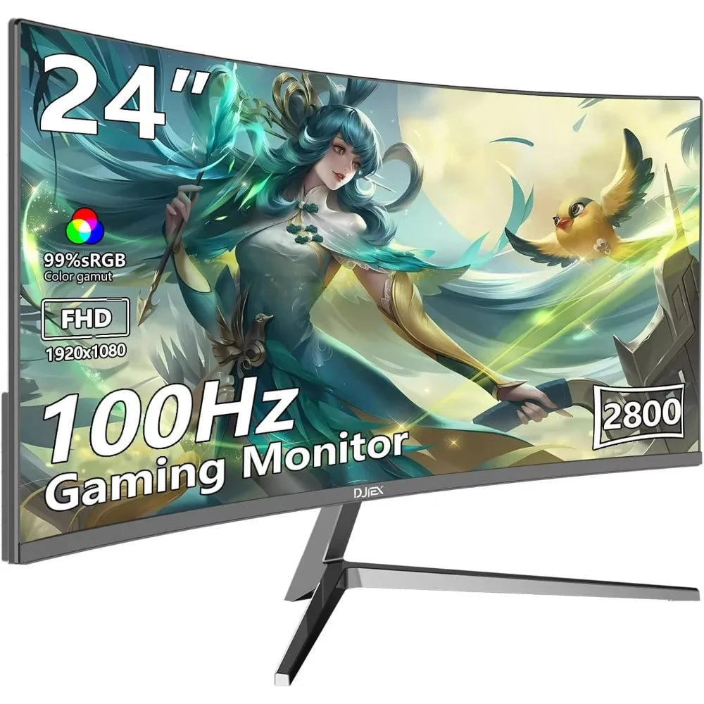 DJIEX – moniteur de jeu FHD incurvé de 24 pouces, résolution 1920x1080p, taux de rafraîchissement 100Hz, rapport d'aspect 16:9, inclinaison ergonomique, moniteur domestique