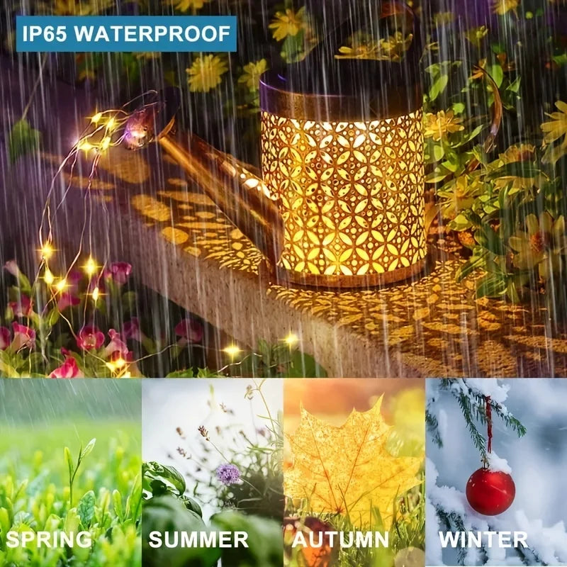 Solar Watering Can Outdoor Waterproof Shower Light LED Fairy Art for Garden Walkway Patio Lawn Decor Lighting