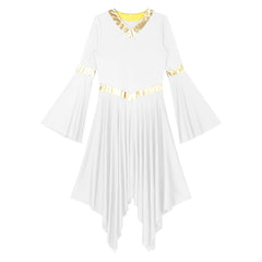 Robe de danse lyrique à manches longues pour femmes, robe à ourlet irrégulier, costume de spectacle liturgique, vêtements de danse modernes, culte de la chorale d'église