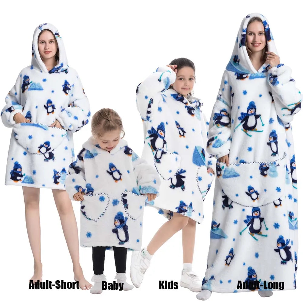 Sweat-shirt à capuche d'hiver pour femmes et hommes, pull polaire géant TV, couverture surdimensionnée avec manches, vêtements citrouille d'halloween pour adultes