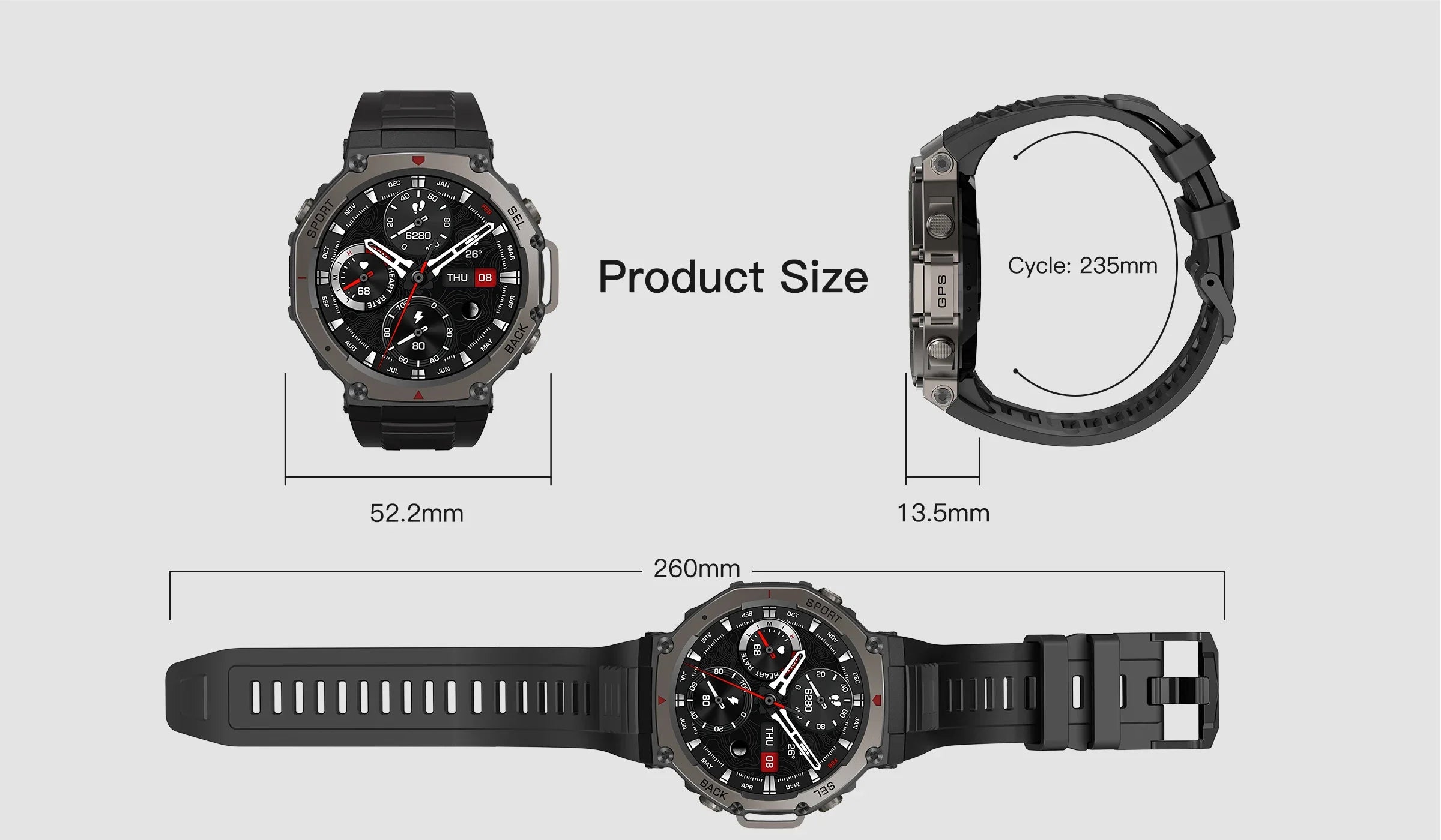 Montre intelligente militaire T-Rex, 3 GPS intégrés, boussole, altimètre, barométrique, 5iko, IP69K, étanche, AMOLED, appel Bluetooth, montre intelligente