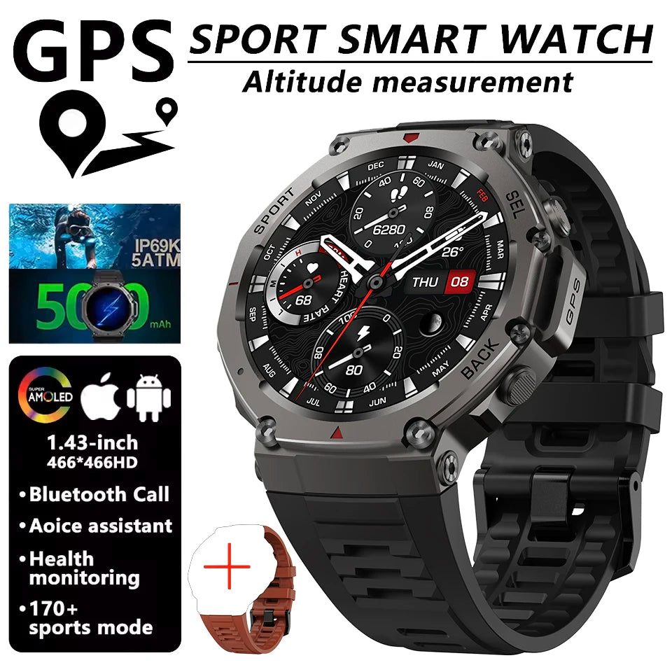 T-rex 3 Ultra GPS montre intelligente intégré double bande GNSS boussole altimètre barométrique 5ATM IP69K étanche AMOLED appel Smartwatch