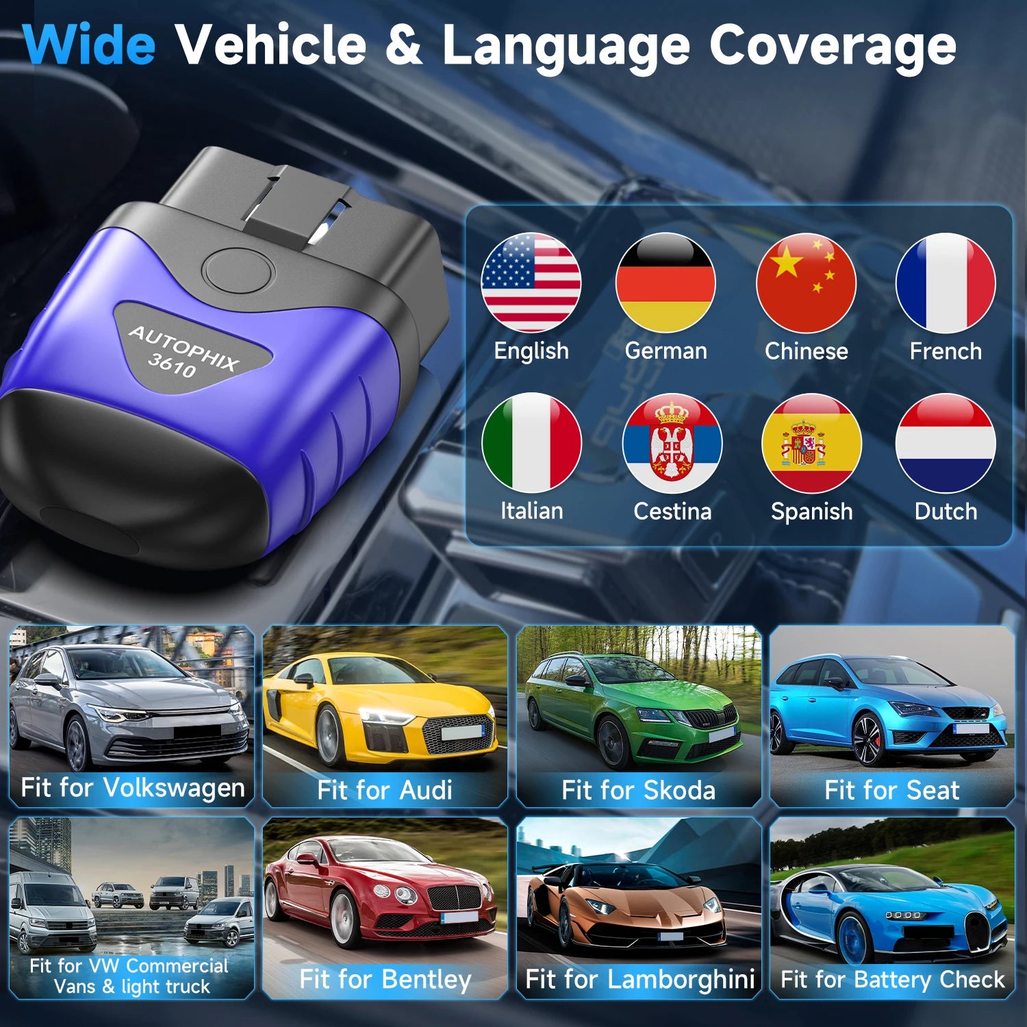 AUTOPHIX 3610 outil de Diagnostic Bluetooth pour VAG VW Audi Skoda SEAT 12V voitures système complet OBD2 Scanner lecteur de Code ABS SRS EPB