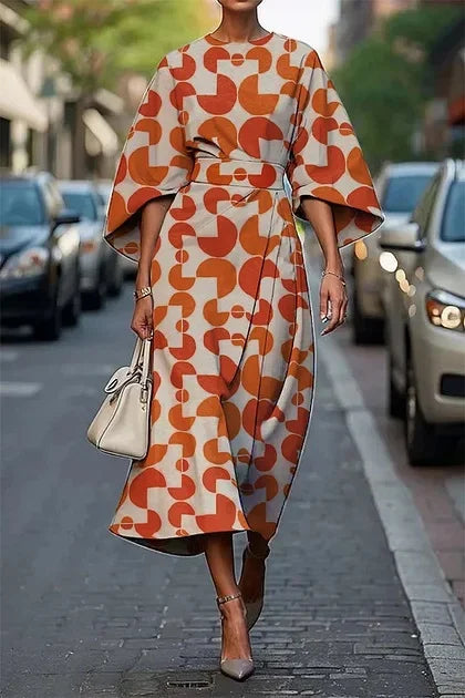 Elegant floral ocean dress for women, ankle-length, made of polyester fiber, independent station, cross-border, 2025