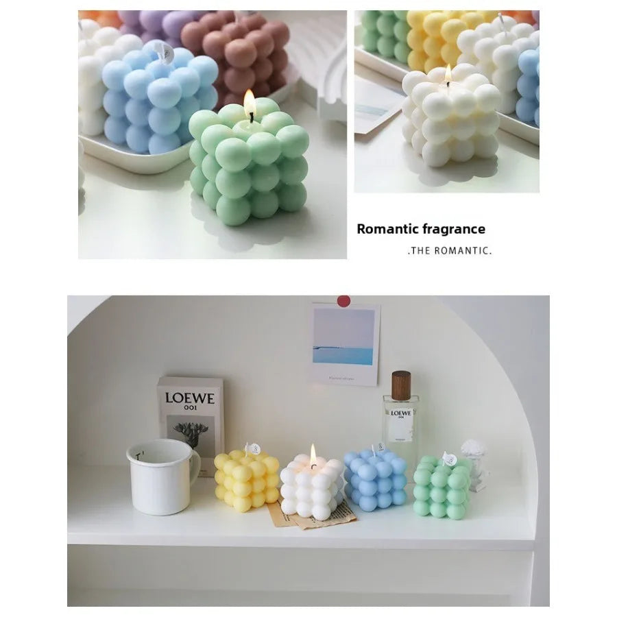 Bougie parfumée en forme de Cube à bulles, 1 pièce, faite à la main, pour aromathérapie, cire de soja, décoration de la maison, bougies pour fête d'anniversaire et de mariage