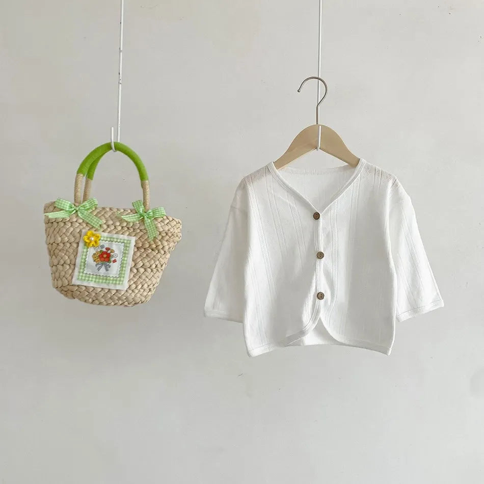 Veste d'été légère à manches longues pour enfants, vêtements pour tout-petits, cardigan solide pour documents, vêtements décontractés coréens pour bébés garçons et filles