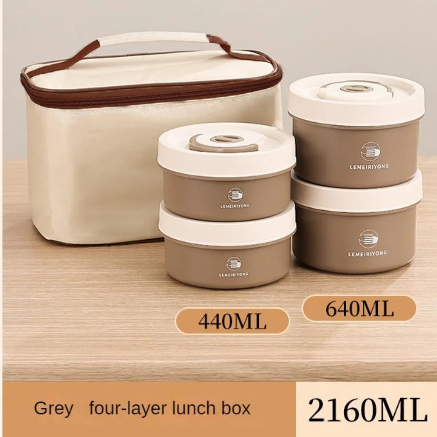 Boîte à déjeuner Portable, ensemble de conteneurs à déjeuner isolés, conteneur à déjeuner empilable Bento en acier inoxydable