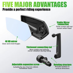 RBRL rétroviseur de vélo vtt guidon fin miroir HD grand Angle étendu Durable vélo rétroviseurs latéraux pour Scooter électrique