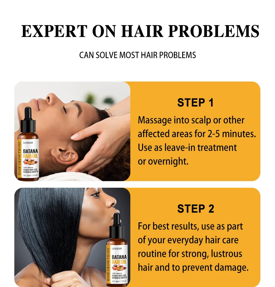 Sérum d'huile de Batana pour la croissance des cheveux, huile essentielle pour cheveux à croissance rapide, soins capillaires de beauté, Essence Anti-perte de cheveux, réparation naturelle des cheveux endommagés