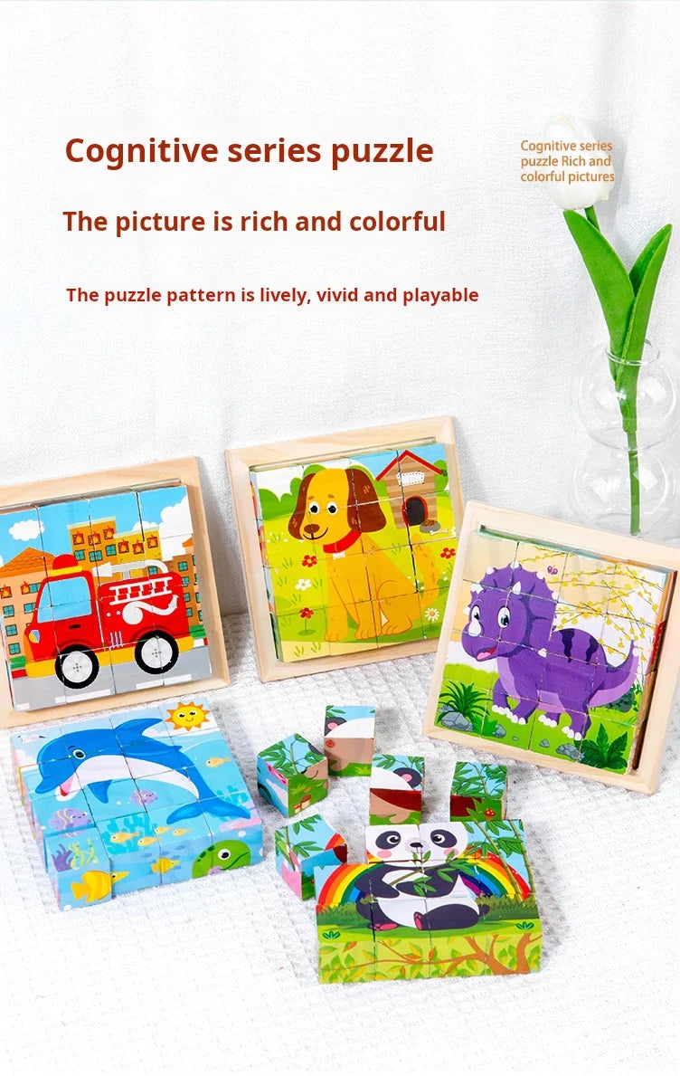 Puzzle en bois peint à Six côtés, blocs de construction tridimensionnels pour animaux de la circulation, jouet éducatif pour l'éducation précoce