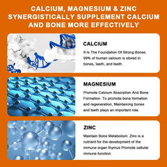 Supplément Calcium Magnésium Zinc D3 - Calcium 1000mg - Magnésium 400mg - Zinc 25mg Plus Vitamine D3 |   Non OGM |   Sans gluten