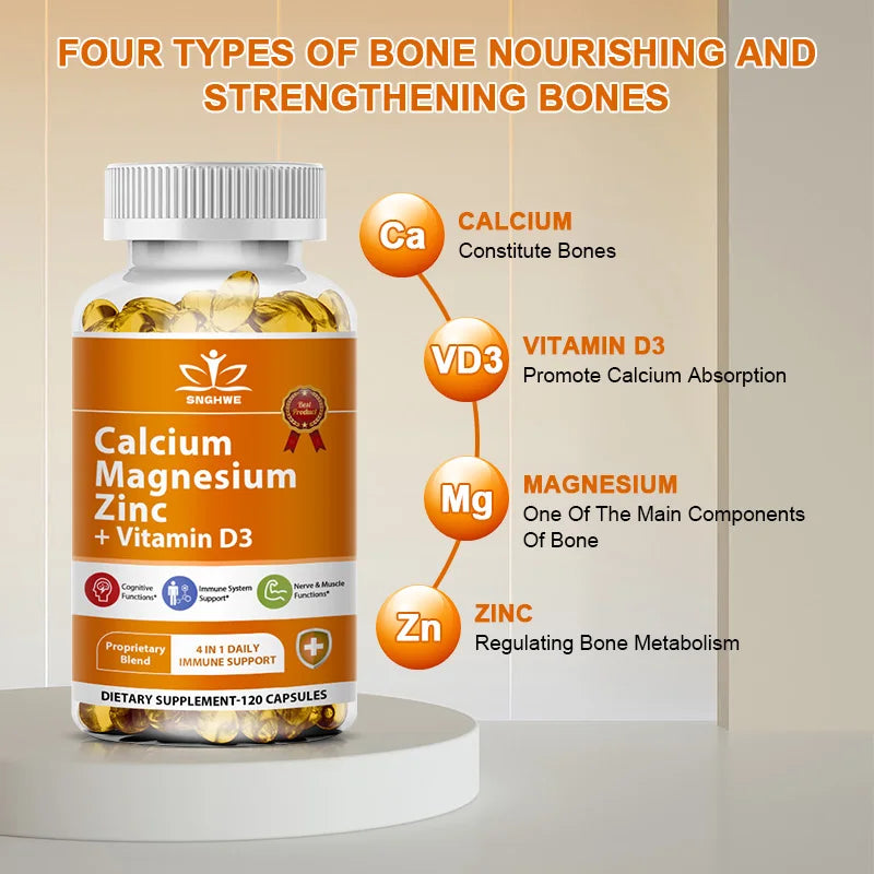 Supplément Calcium Magnésium Zinc D3 - Calcium 1000mg - Magnésium 400mg - Zinc 25mg Plus Vitamine D3 |   Non OGM |   Sans gluten