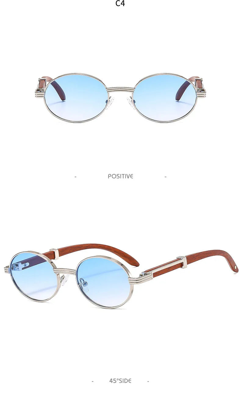 Lunettes de soleil rétro Imitation Grain de bois pour hommes et femmes, ovales, tendance, Protection Uv, nouvelle collection