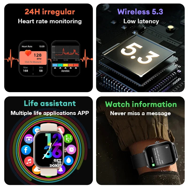 Montre intelligente 2.01 ''AMOLED écran incurvé IP68 étanche Bluetooth 5.3 appel AI Vioce Assistant Fitness Smartwatch pour hommes