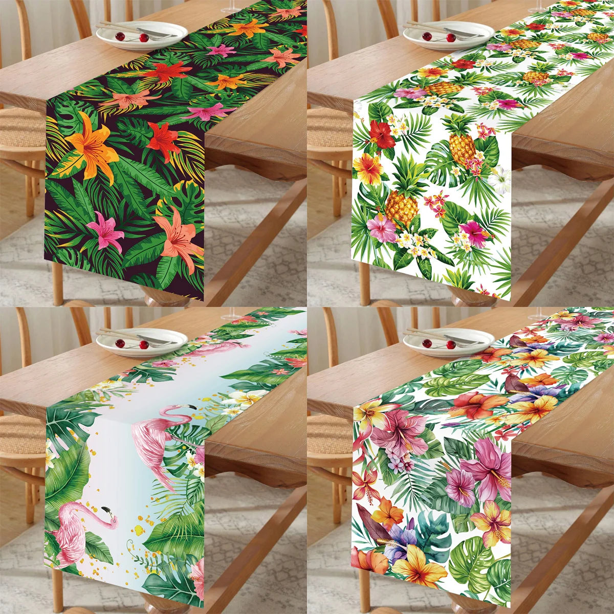 Summer Hawaiian Flower Table Runner, Flamingo Birthday Party Decor for Kids, Aloha Hawaii Tropical Party Supplies, Dining Table Decor
