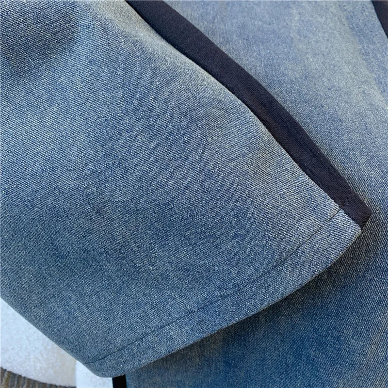 Ensemble pantalon en Denim, col montant, Patchwork, manteaux de rue, hauts à jambes larges, jean gothique droit, Vintage, ensemble deux pièces Simple