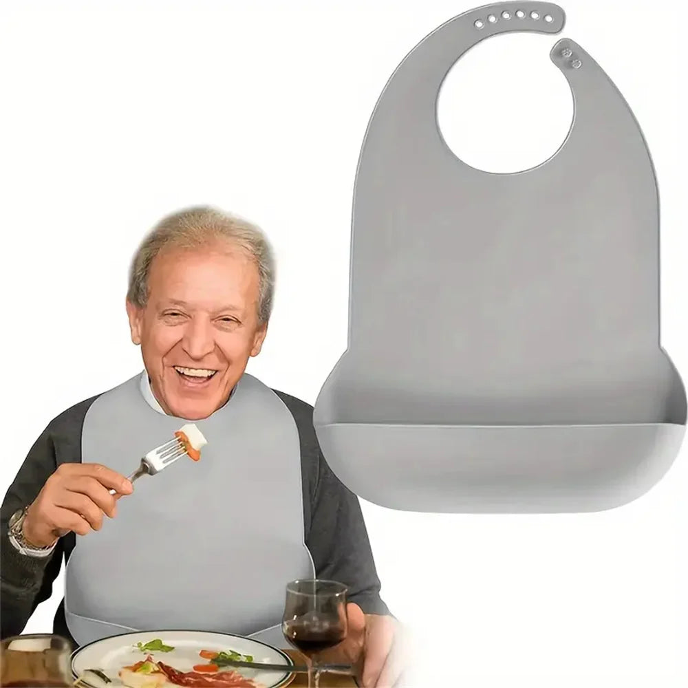 Grands bavoirs imperméables en Silicone pour adultes, de qualité alimentaire, avec poche, aide à l'alimentation, pour hommes et femmes âgés, accès aux vaisselle Portable