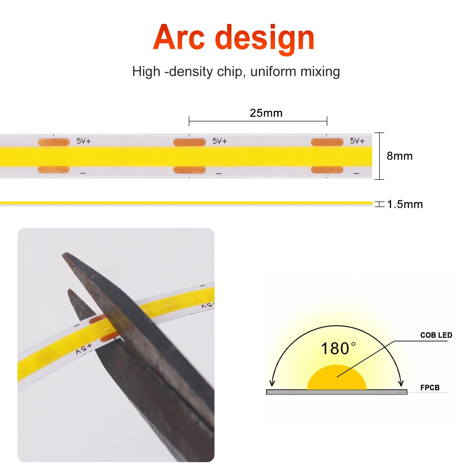 5V USB LED Strip Light, 320 LEDs/M COB, Dimmable Touch Sensor Switch/Push Switch, DIY, TV Mirror, Backlighting, Night Light for Room