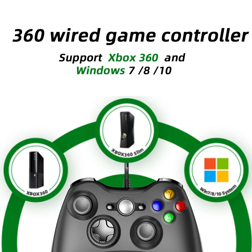 Le contrôleur de jeu filaire 360 prend en charge Xbox 360 et Windows 7/8/10, avec moteur intégré, plusieurs couleurs au choix