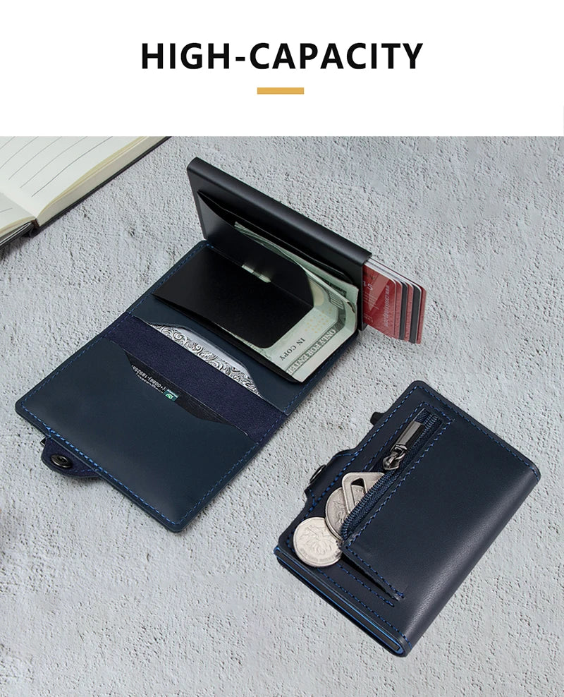 CASEKEY hommes portefeuilles véritable cuir de vache Pop Up affaires porte-carte de crédit RFID blocage mince intelligent portefeuille en Fiber de carbone avec poche