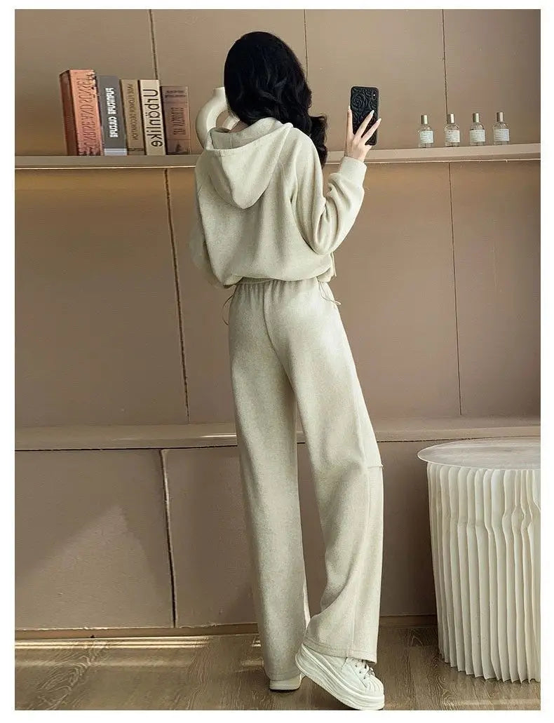 Fashionable slimming hooded set for women, two-piece Korean style set, trendy, youthful look, casual outfit, new autumn/winter collection